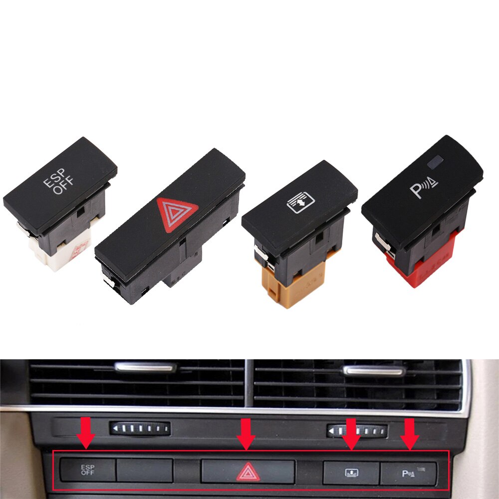 PDC Parking Assistant/ESP Switch/Emergency Hazard Light Lamp Waarschuwing Flash/Elektrische Achterste Zonnescherm Roller Knop schakelaar: 4PCS