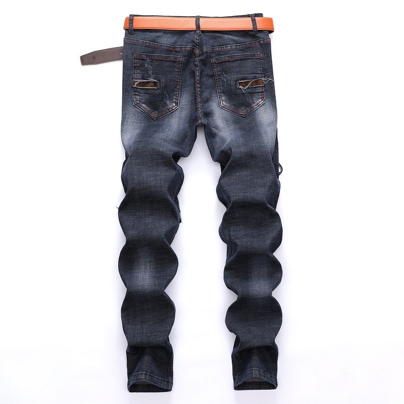 Pantalones vaqueros elásticos rasgados y rayados para hombre, Jeans de Moto y motorista de estilo, Jeans casuales de con contraste de Color, necesidades geniales para jóvenes;