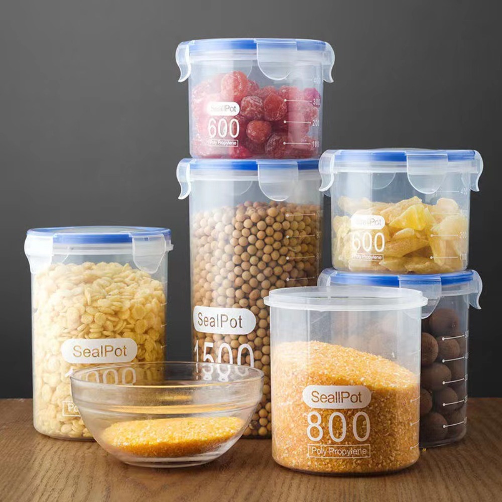 3PCS Sealed Kitchen Food Storage Canisters Transparent Large Capacity Grain Fresh Preservation Box with Sca