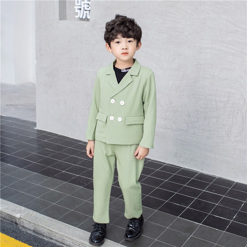 Costume à Double boutonnage pour garçon, ensemble de vêtements couleur bonbon, Costume d'hôte de fête d'anniversaire pour enfants blazer + pantalon, collection printemps-automne