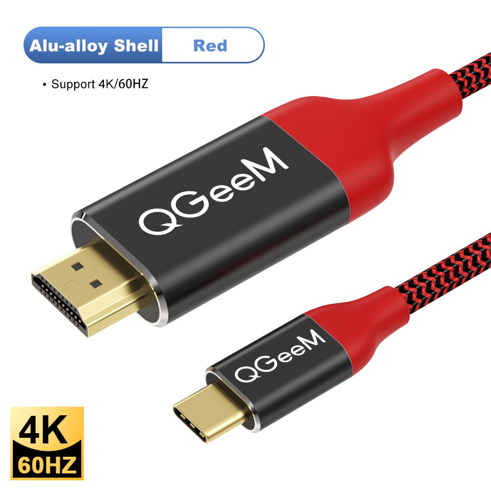 QGeeM-Cable USB tipo c 3,1 HDMI, adaptador Thunderbolt Compatible con MacBook, Samsung S8, Huawei Mate 10, convertidor tipo C a HDMI: 4K 60HZ Red / 1,8 m