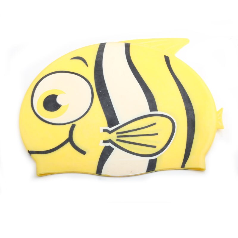 Casquette de piscine pour enfants, étanche, élastique, en Silicone, protection des oreilles, garçons et filles, chapeau de plongée, dessin animé, poisson Tropical: Yellow