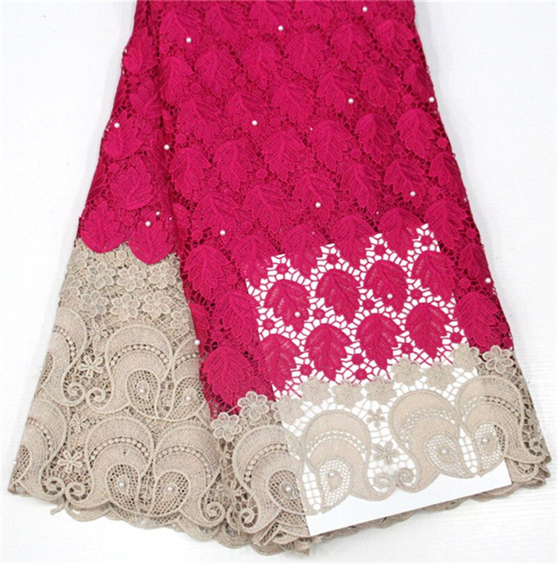 Tissu africain en dentelle Guipure, longueur 5 Yards, pour mariage nigérian, brodé avec des perles, décoration, accessoires pour vêtements en dentelle Soluble dans l'eau: 4
