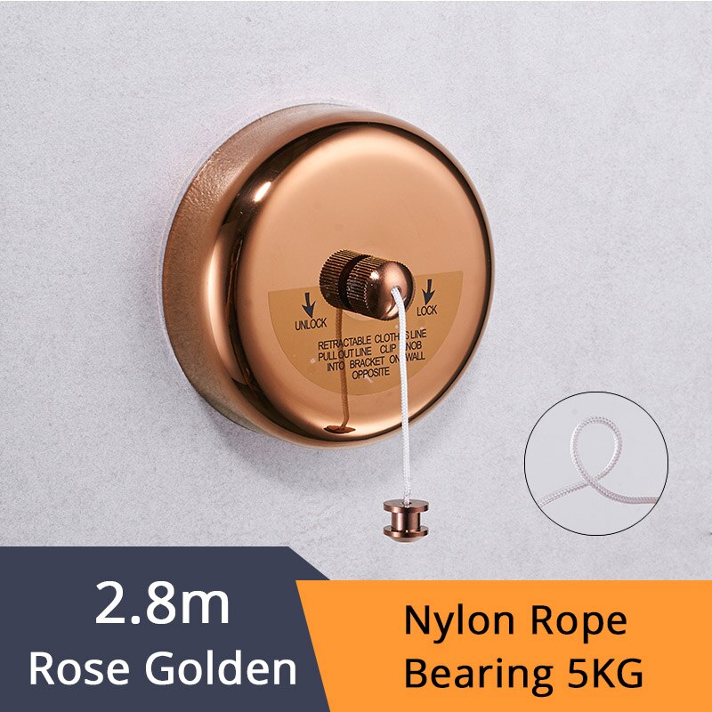 Bathroom Shelves Stainless Steel Nicke Clothesline Nice Single Line Hotel style Clothes Drying Line For Bathroom HJ-1256: Rose Gold-1256E