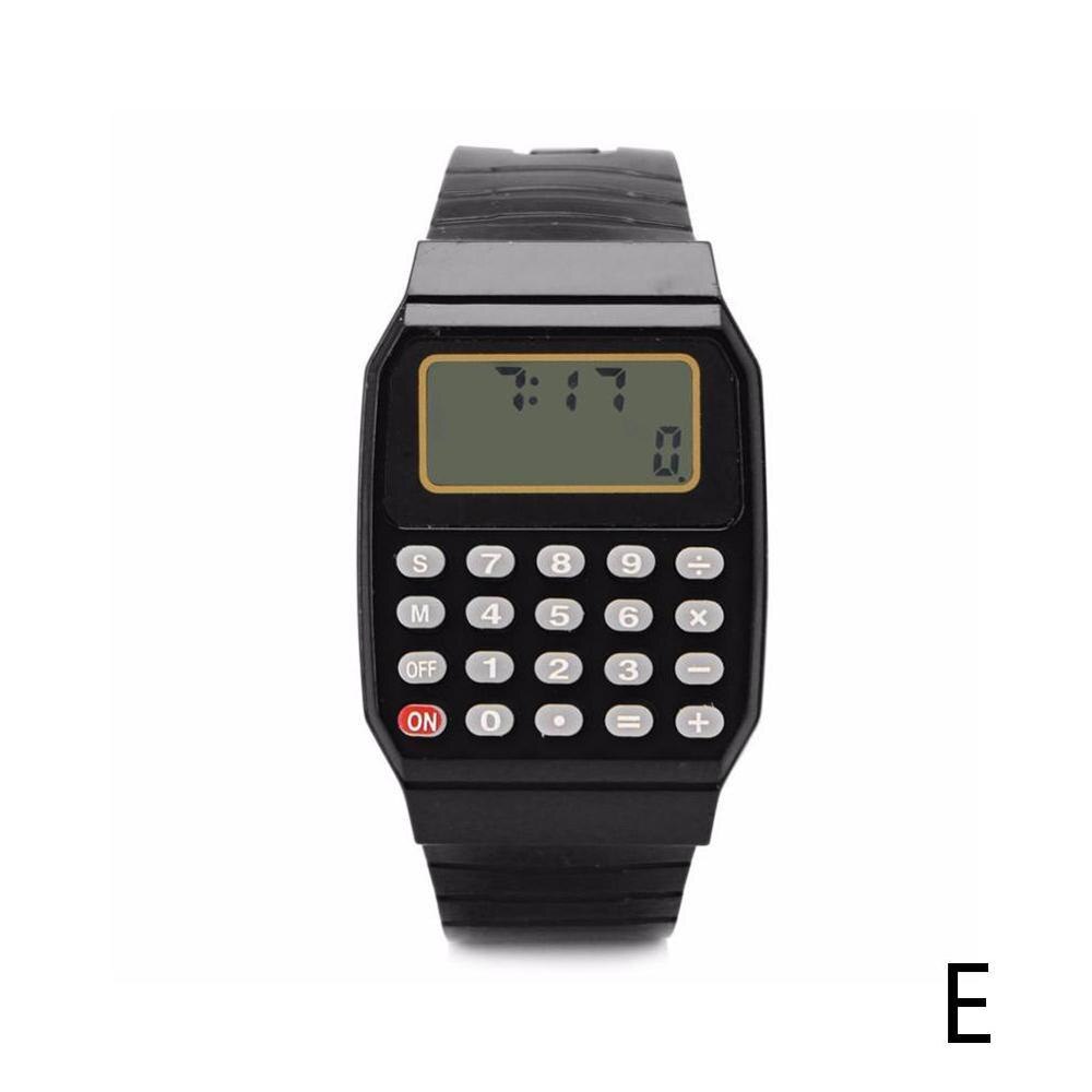 Child Silicone Electronic Calculator Date Time Multifunction Watch Wrist Calculator Watches P8H3: E