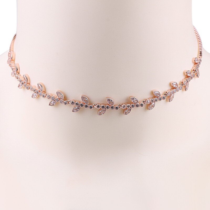 MIEG Marquesa Leaf Zirconia cúbica CZ, Gargantilla DE TENIS brillante, collares para mujer, joyería: Rose Gold 003