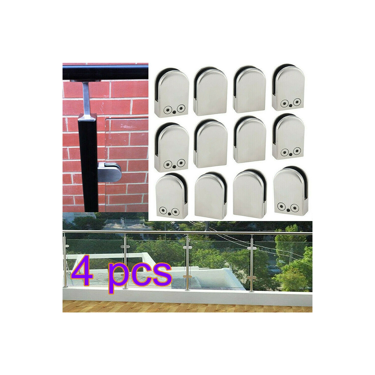 4 STUKS Maat Rvs Leuningen Balustrades Glas Klem Clips Beugel Voor 6-12mm Glas Corrosiebestendig eenvoudige Installatie