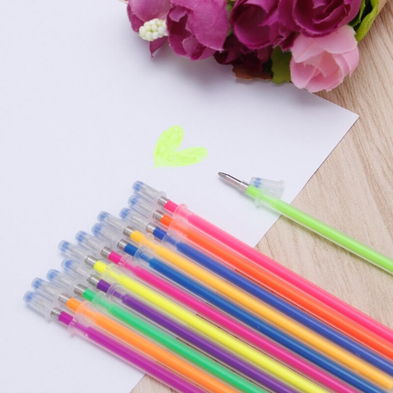 Metal 1 Set / 12 Pcs Gel Ink Pen Refills 12 Colors 0.38mm Marker Stationery School Supplies