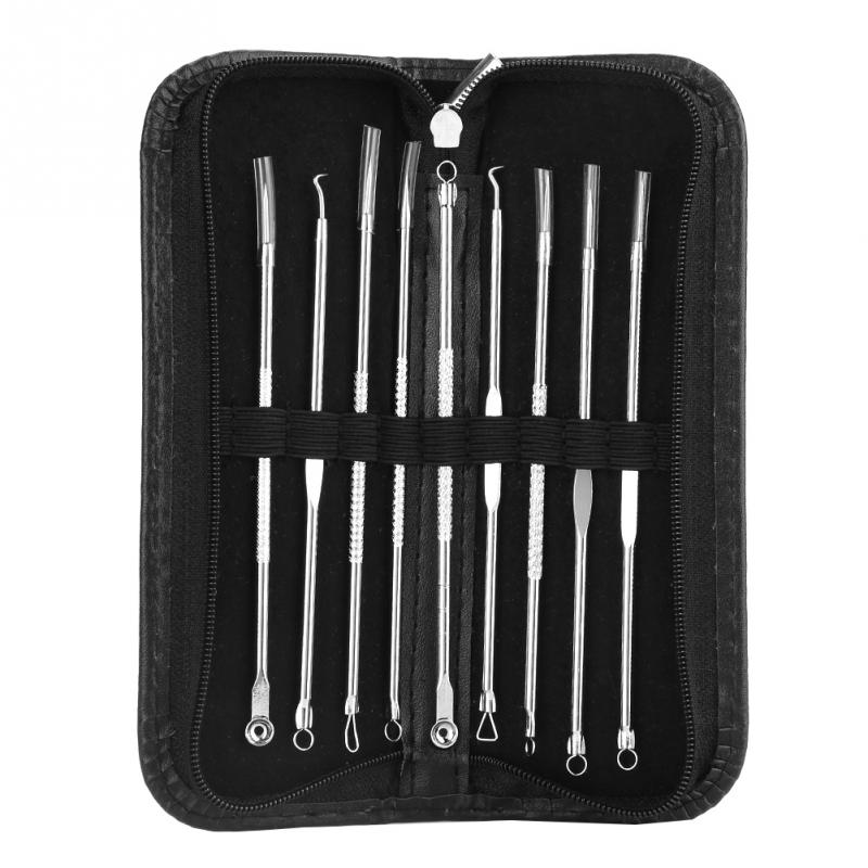 Blackhead Removal 9PCS Set Stainless Steel Needle Extractor Tweezers Comedone Pimple Removal Cleaning Tool