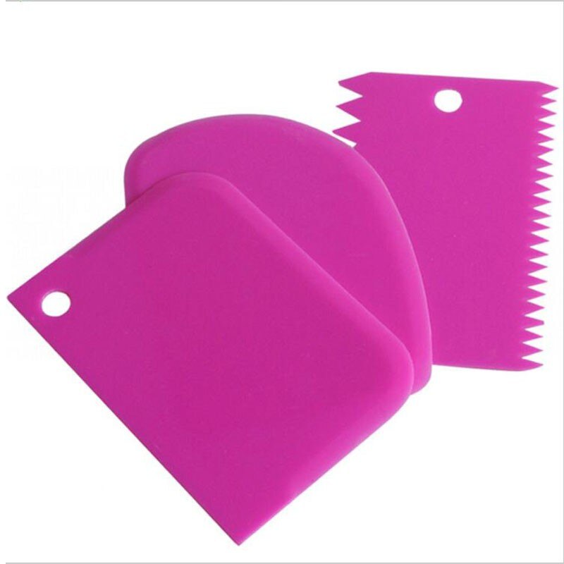 Spatels Cutters 3 Stks/set Plastic Deeg Icing Fondant Schraper Cake Decorating Bakken Gebak Gereedschap Gewoon Glad Jagged Edge: Rose red