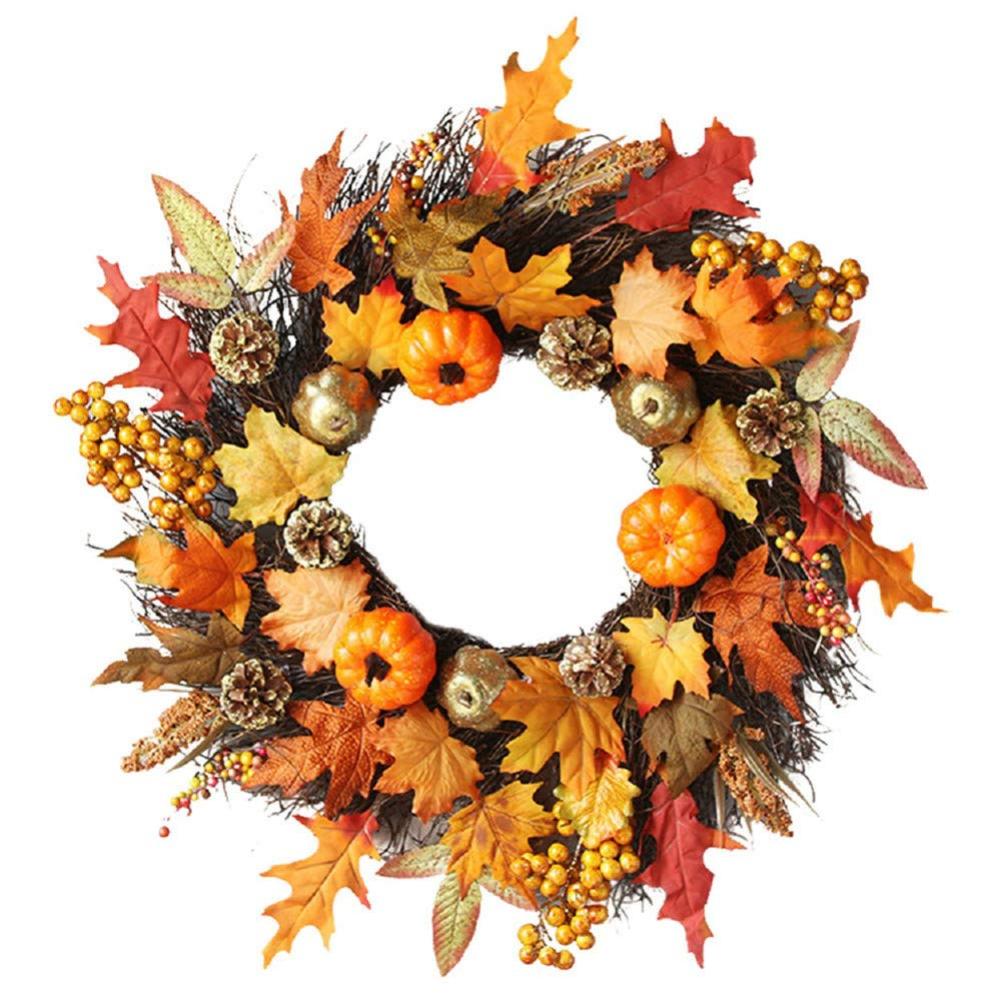 Herfst voordeur krans, 45 cm/17.7 inch herfst pioen pompoen krans, kleine pompoen herfst krans, bessen en groene bladeren, Thanksgiving krans, kunstmatige krans, Thanksgiving decoratie