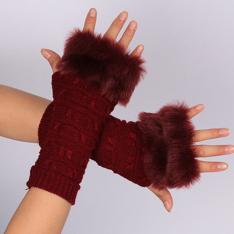 Guantes sin dedos para mujer, de lana de imitación, Crochet, calentador de muñeca , cálido para manos, mitones de medio dedo, invierno,