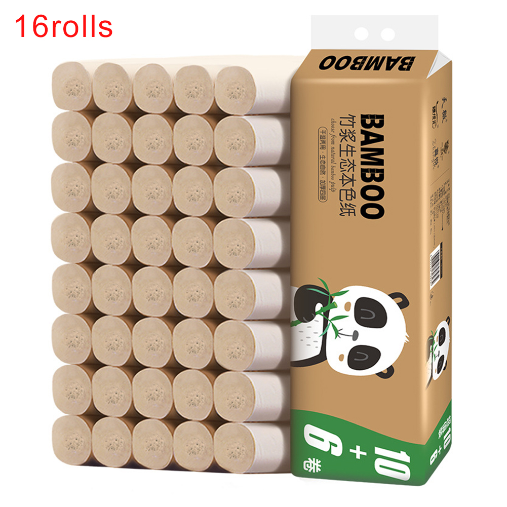 16 rolls Easy Dissolution Soft Office School No Irritation 4 Layers Thickened Embossing Toilet Paper Bamboo Pulp Coreless