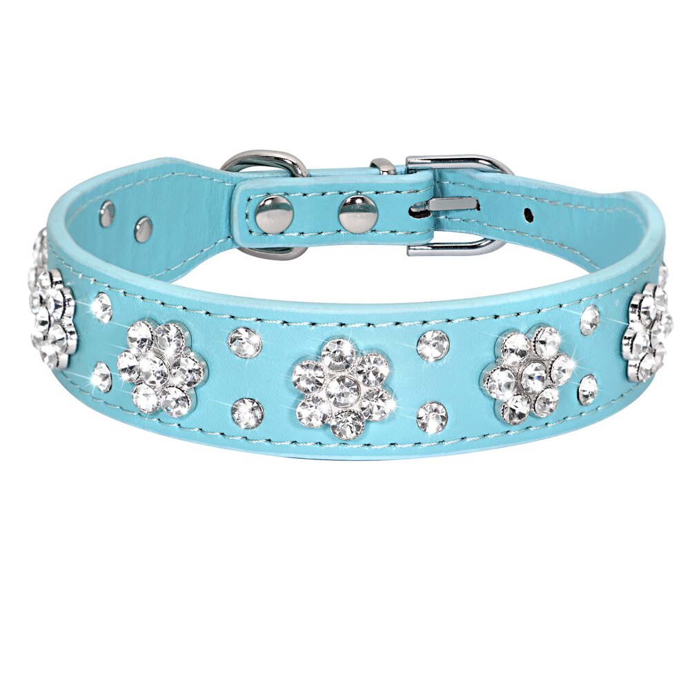 Rhinestone Dog Collar Leather Dog Collars With Bling Crystal Puppy Pet Collars Adjustable For Small Medium Dogs Chihuahua Beagle: Blue / S