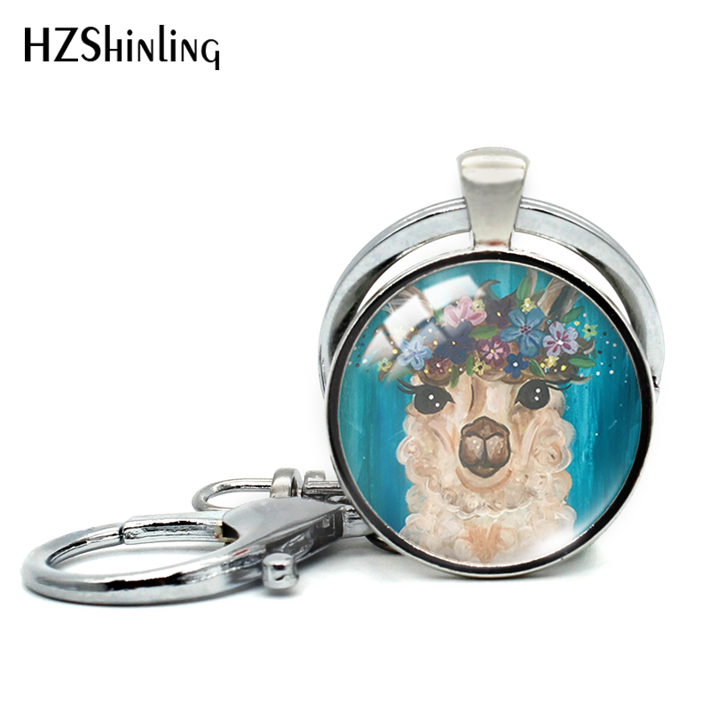 Alpakka uten problem lama nøkkelring glass cabochon nøkkelringer morsom alpakka nøkkelring rundt fotosmykke: Rød