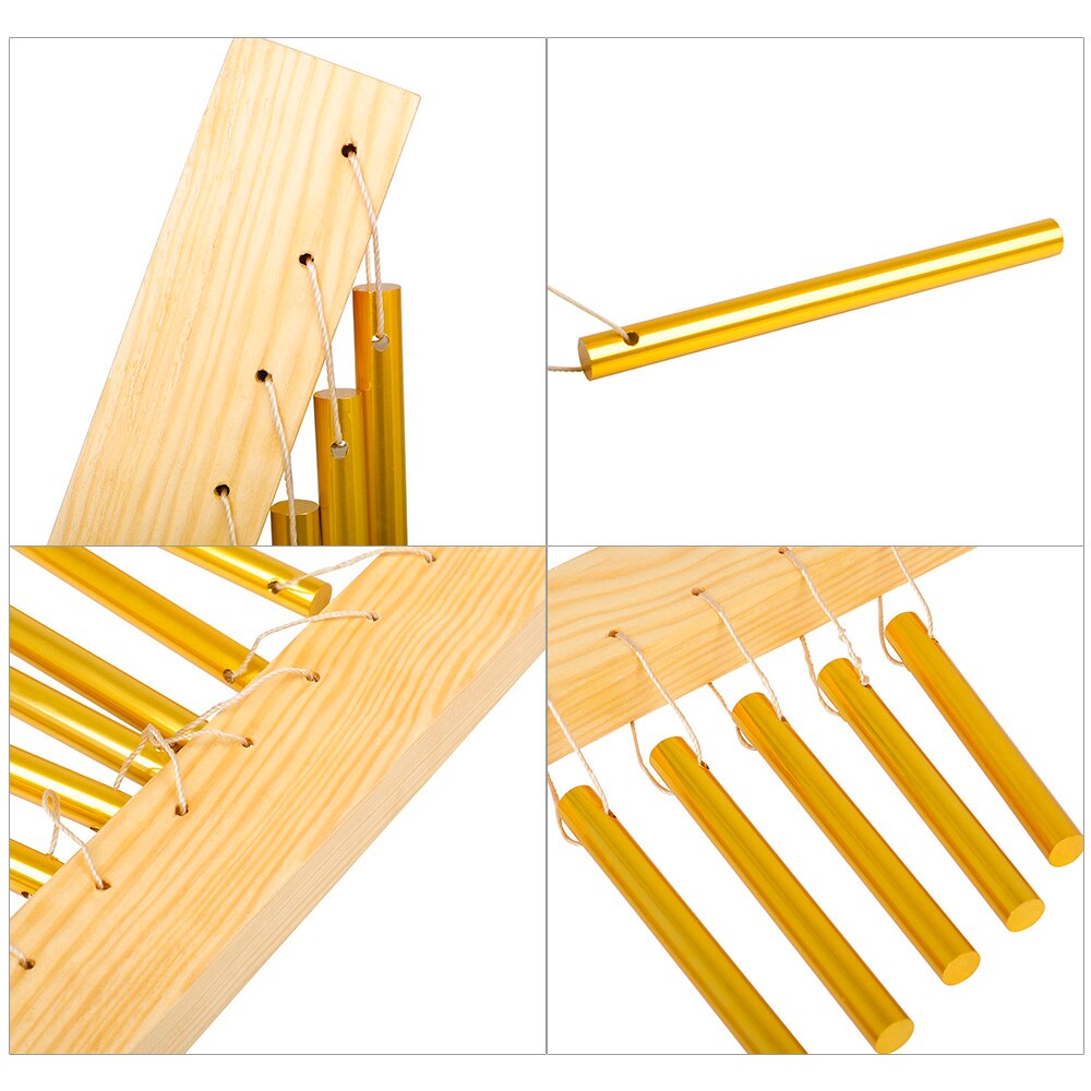12-bar Wind Chime Aluminum Tube & Solid Wood Material Percussion Instrument for Outside Home Garden Decoration with Mallet Gold