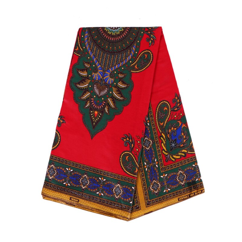 Tissu africain traditionnel Dashiki imprimé, coton, couleur rouge, cire, 6Yards par lot, nouvel arrivage 100%: Default Title