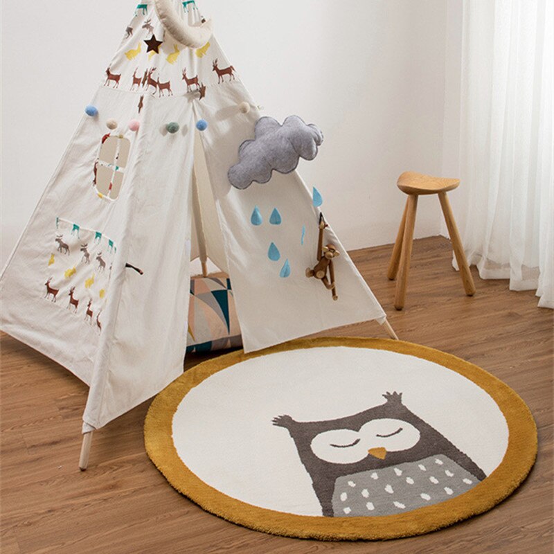 Hibou insipide rond tapis pour enfants dessin animé Animal motif chambre chambre chevet jeu ramper tapis