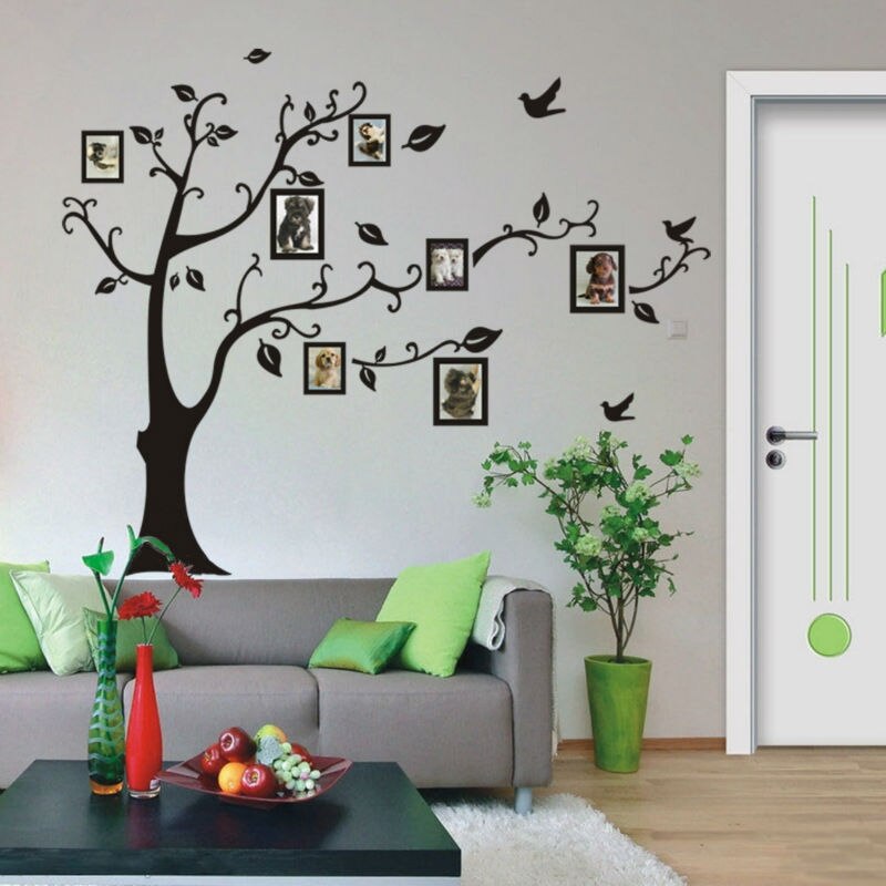Marco de foto familiar pegatinas de pared de árbol de pájaros voladores decoraciones para el hogar sala de estar pósteres de decoración de dormitorio Etiqueta de pared de pvc