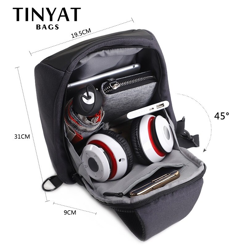 Tinyat Mannen Anti-Diefstal Schoudertas 7L Mannen Borst Bag Fit 9.7 Inch Ipad Korte Trip Zwarte Tas multi Zakken Messenger Bag T613