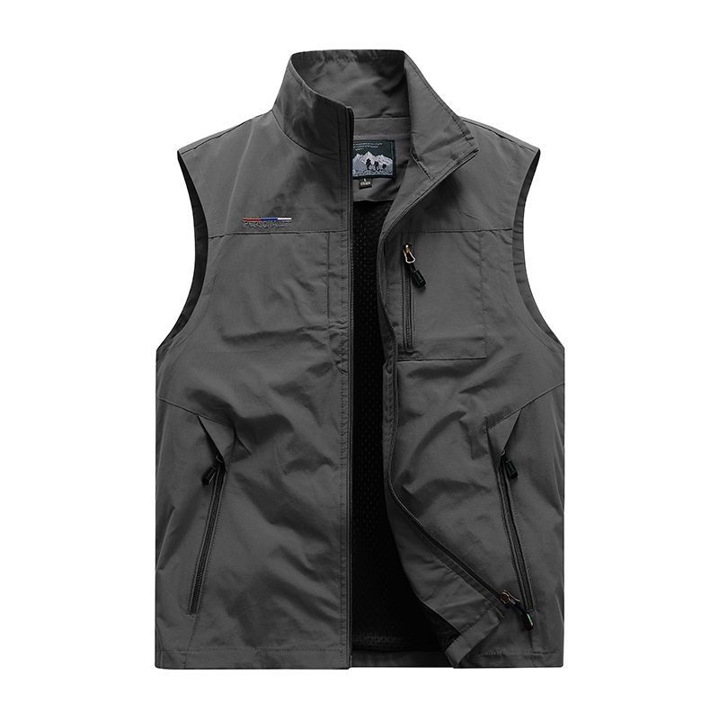 Gilet da uomo giacche gilet da pesca all'aperto 2024 estate tinta unita colletto alla coreana arrampicata escursionismo lavoro senza maniche con tasca: XXL / Grigio
