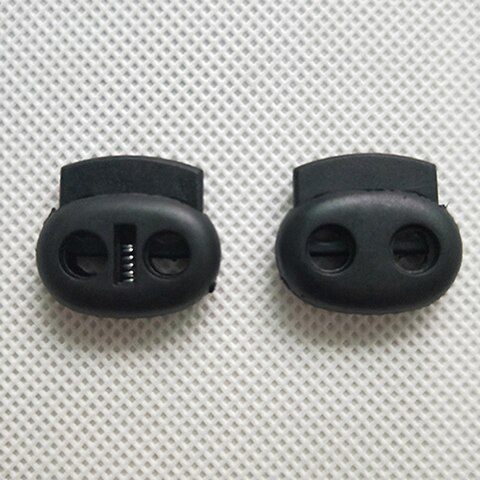 100pcs Pack Plastic Cord Lock Clip Clamp 2 hole Toggle Stopper 2mm Rope Garment Paracord Shoes: BLACK
