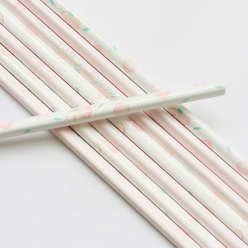4X Pink Princess Peach Fruit 2B Standard Wooden Pencil Student Stationery Writing Drawing Pencils