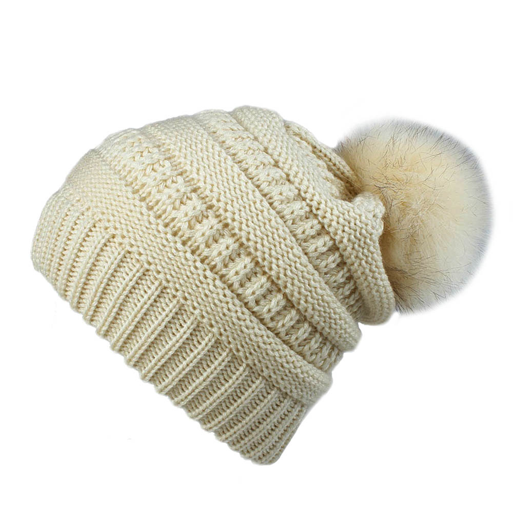 hats for women beanies Winter Wool Ball Hat Women's Knitting Hats Casual Caps Keep Warm Women Turbans: beige
