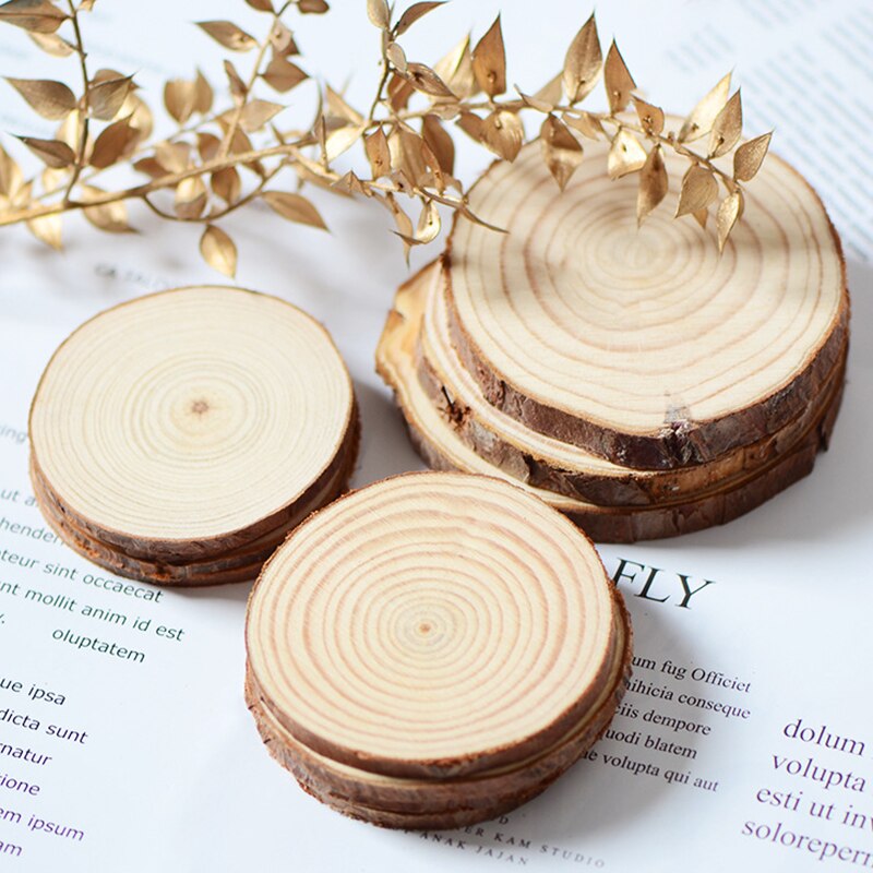 Home Bar Cafe Wooden Decorative Coaster Wedding Party Painting Natural Pine Round Unprocessed Wood Piece Art