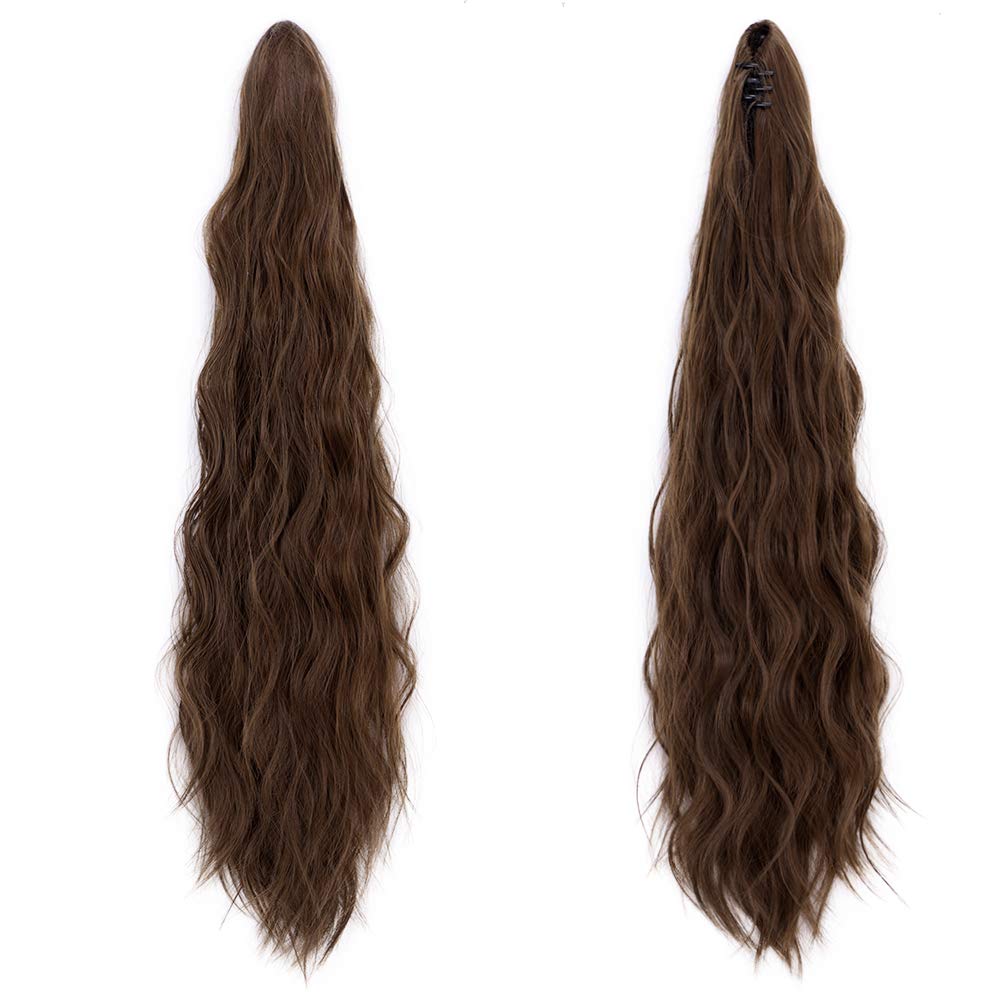 CHARMINGHeat Slip Synthetisch Haar 150g 24inch Golvend Claw Clip in/op Paardenstaart Hair Extensions: lightbrown / 3 pcs