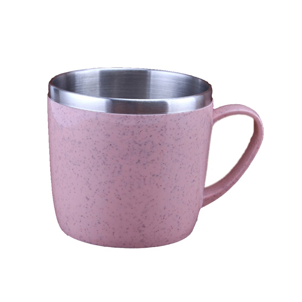 Mini Kids Mug 304 Stainless Steel Coffee Mug Tea Cup For Children Drinkware Wheat Straw Water Cup Tea Mug 8x7.3cm 220ML: Pink