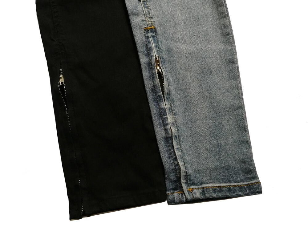 Men's Ripped Side Ankle Zipper Skinny Stretch Jeans