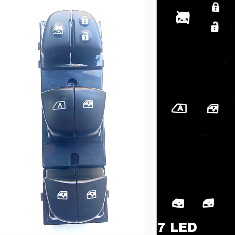 Starter Electric Power Window Switch With White Light For Renault Kadjar all 7 led lights will be on: The left