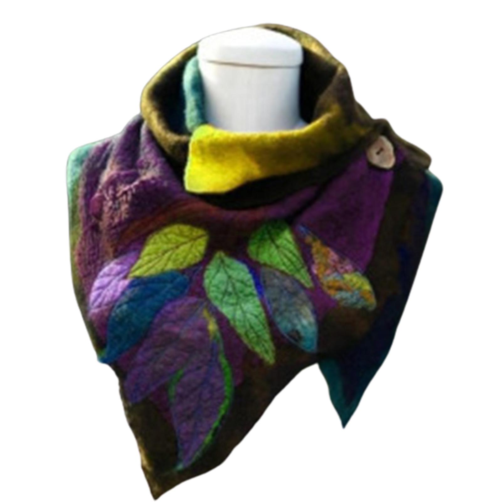 Vintage Sjaal Vrouwen Herfst Winter Leaf Print Soft Wrap Onregelmatige Sjaal Knop Warme Sjaal Sjaal Multifunctionele