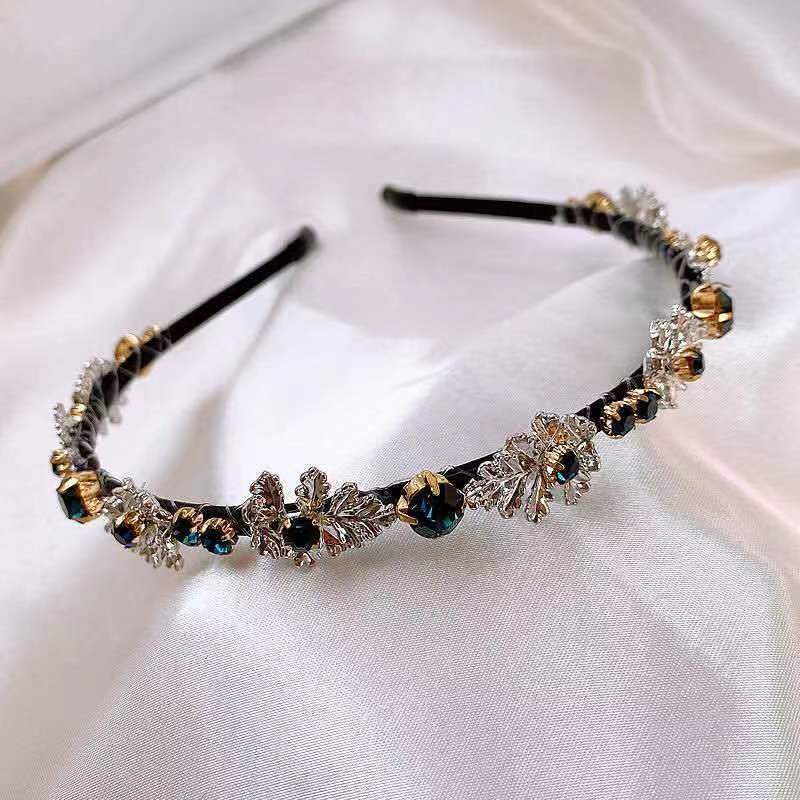 Crystal Leaves Headbands Korean Rhinestone Retro Hairbands Women Crown Hoop Accessoires Femme: black