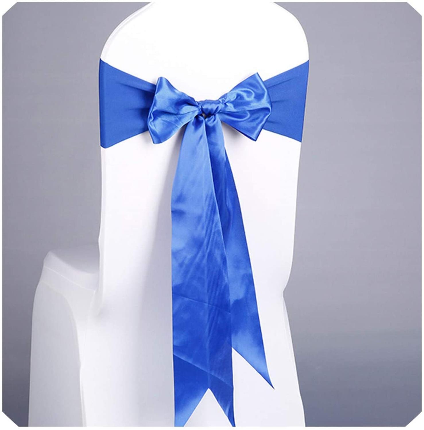 5 unids/lote de lazos de satén rojo con banda elástica para silla, banda de LICRA para ceremonia, boda, decoración de: Azul