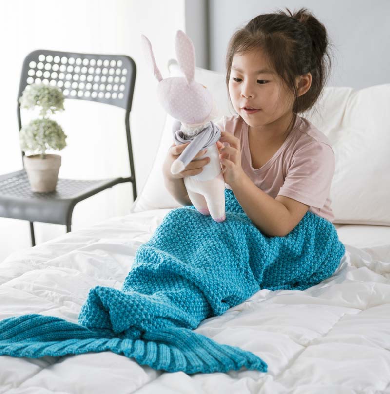 Baby fisk hale tæppe spædbarn strikket tæppe børn sofa tæppe børn havfrue tæppe tegneserie afslappet tæppe