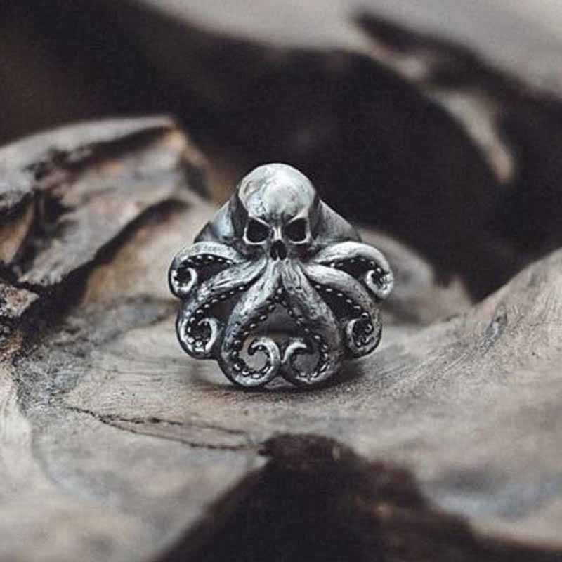 Onlysda Christmas Charm Halloween Octopus Skull Punk Stainless Steel Seaman Rings Men Anel Puck Jewelry for Sailor: 7 / OSR426