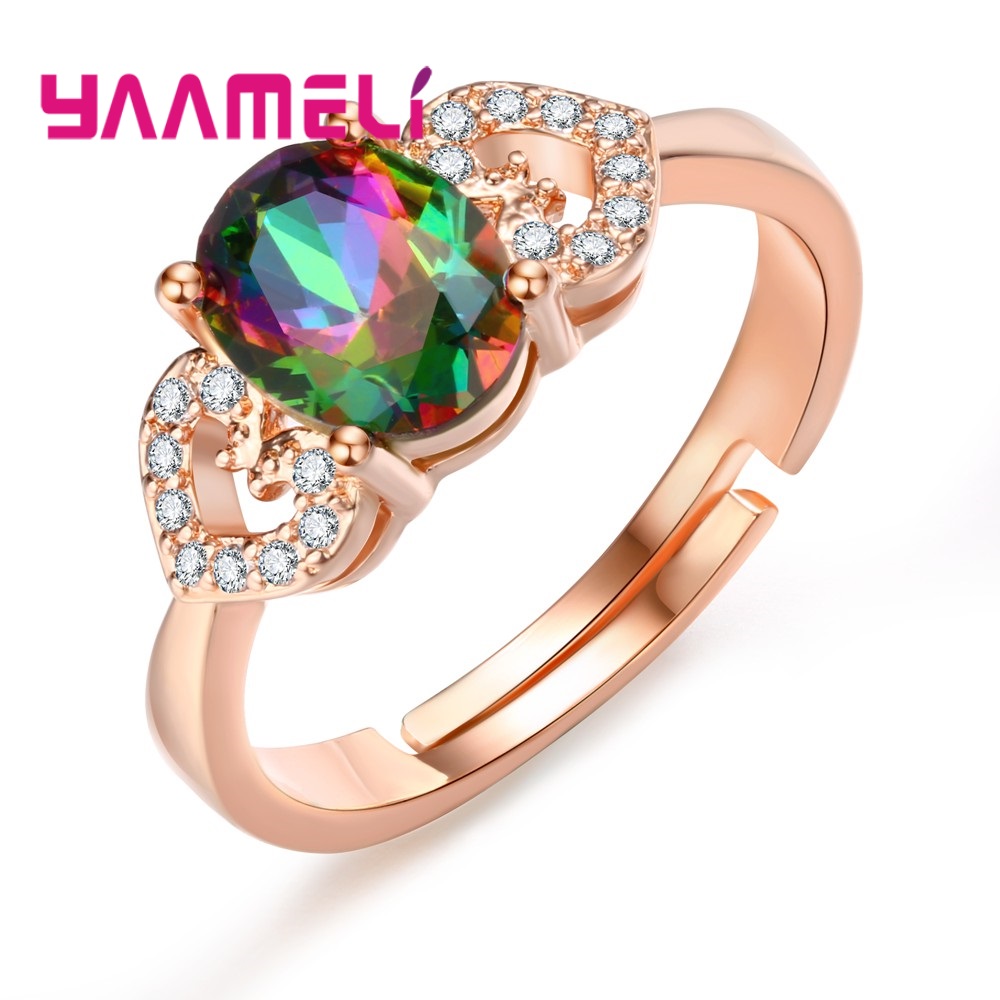 8 disegni in argento Sterling 925 apertura regolare anello per fedi nuziali per uomo donna chiaro/arcobaleno mistico zircone cubico accessori per feste: Rosso