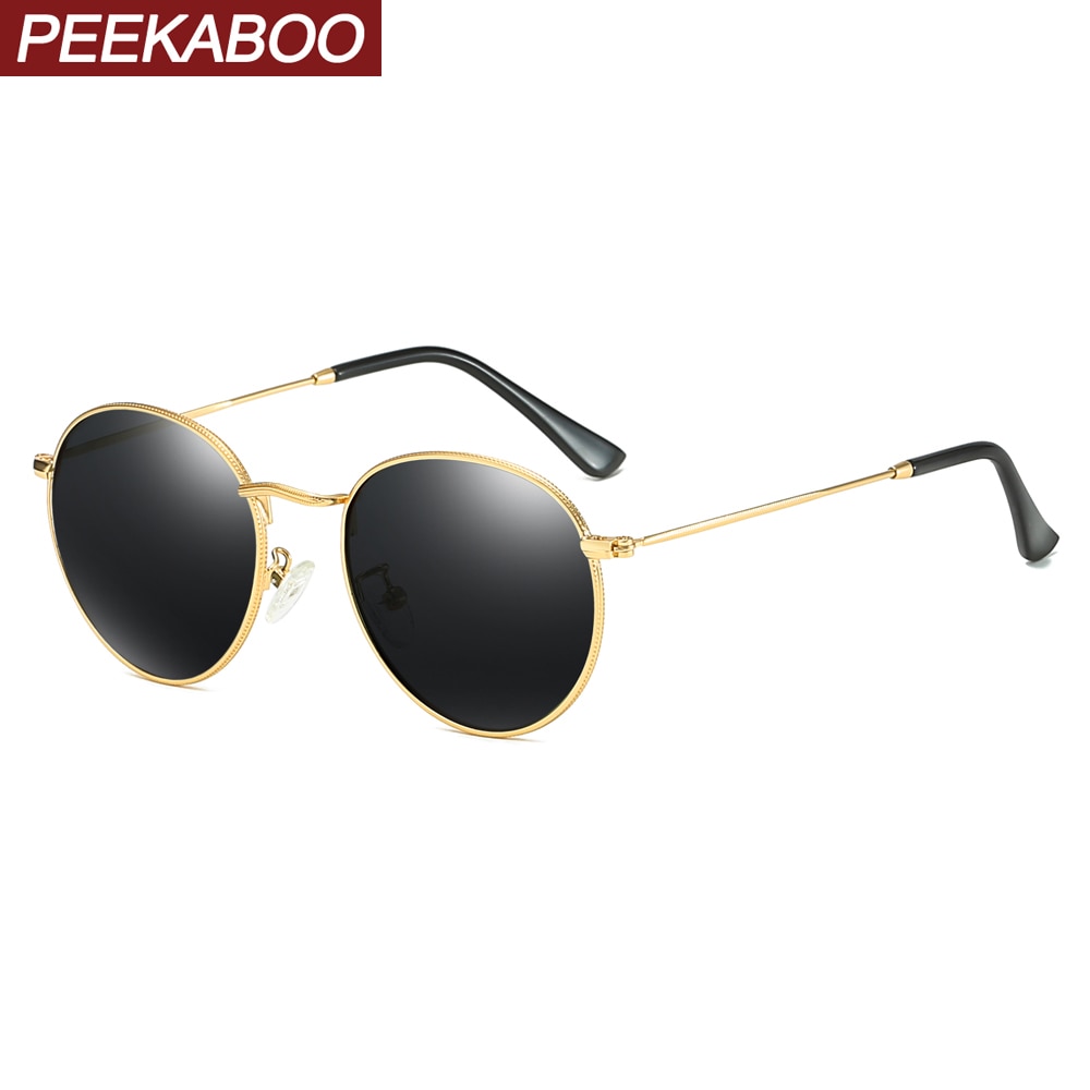 Peekaboo retro runde solbriller menn polariserte  uv400 sommer polariserte solbriller mannlig kjøring metallramme gull svart grønn