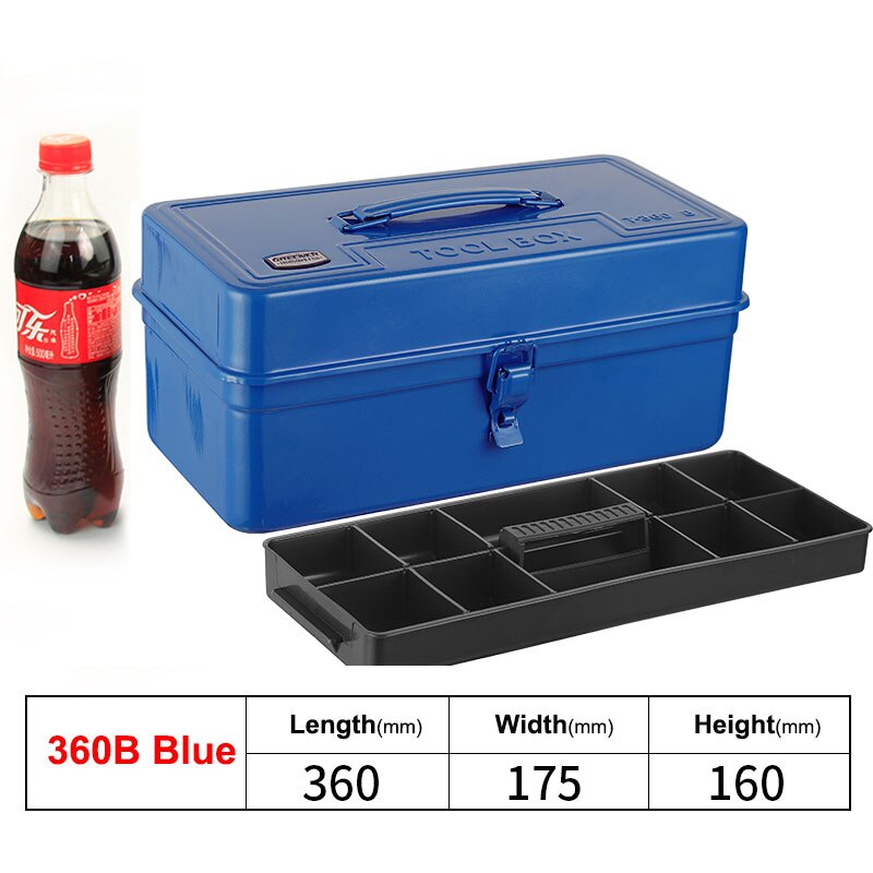 Boîte à outils valise professionnelle étanche organisateur vide fer à la maison grand rangement en métal boîte à outils Portable polyvalente: 360B blue