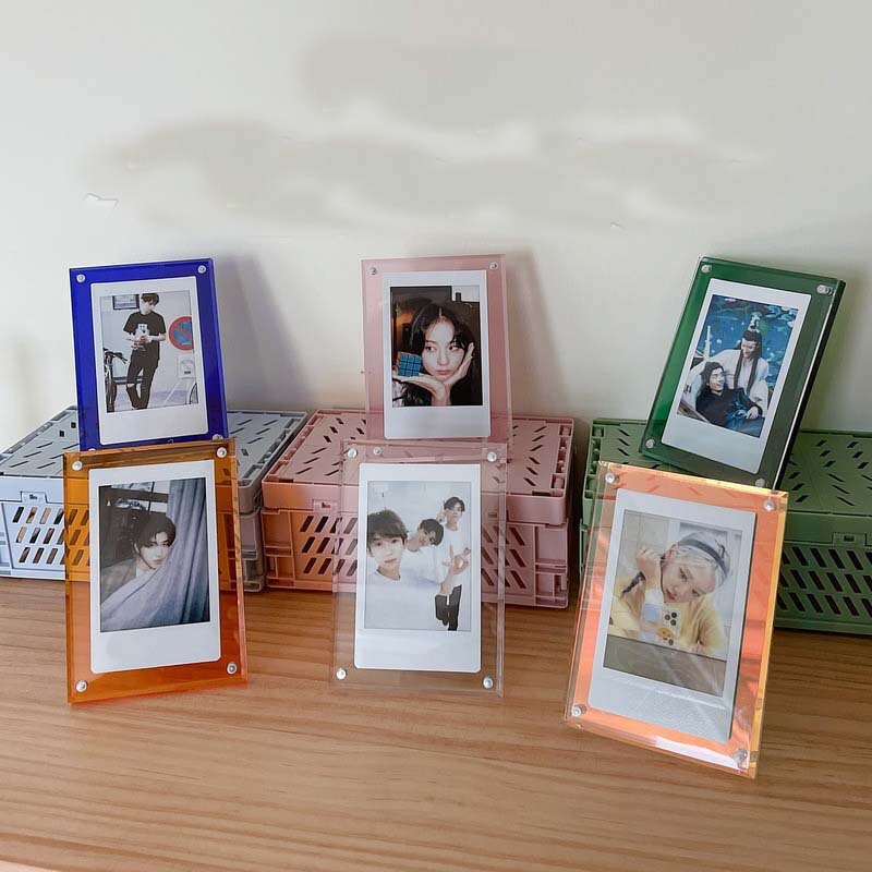 3in Mini Card Collection Photo Protection Holder HD Acrylic Desktop Display Frame Magnetic Album Postcard Souvenir Display Stand