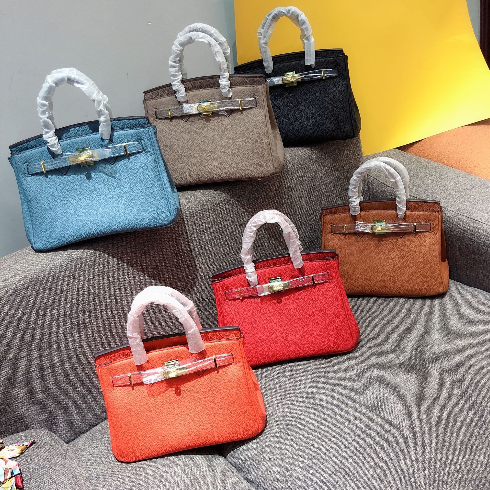 litchi pattern platinum bag 30cm buckle handbag Boutique foreign trade popular single shoulder bag 25cm spot