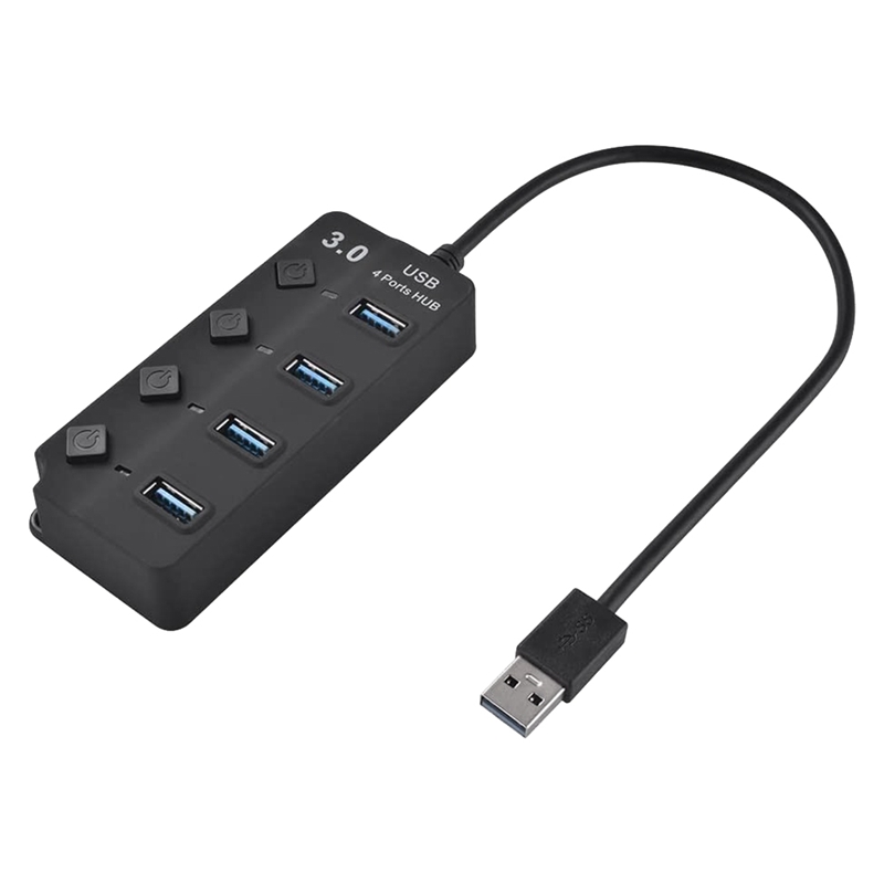 4-Port USB 3.0 Hub With Individual Power Switches, Portable Data Hub Compatible For USB A Devices, 5Gbps Transfer Speed: Default Title