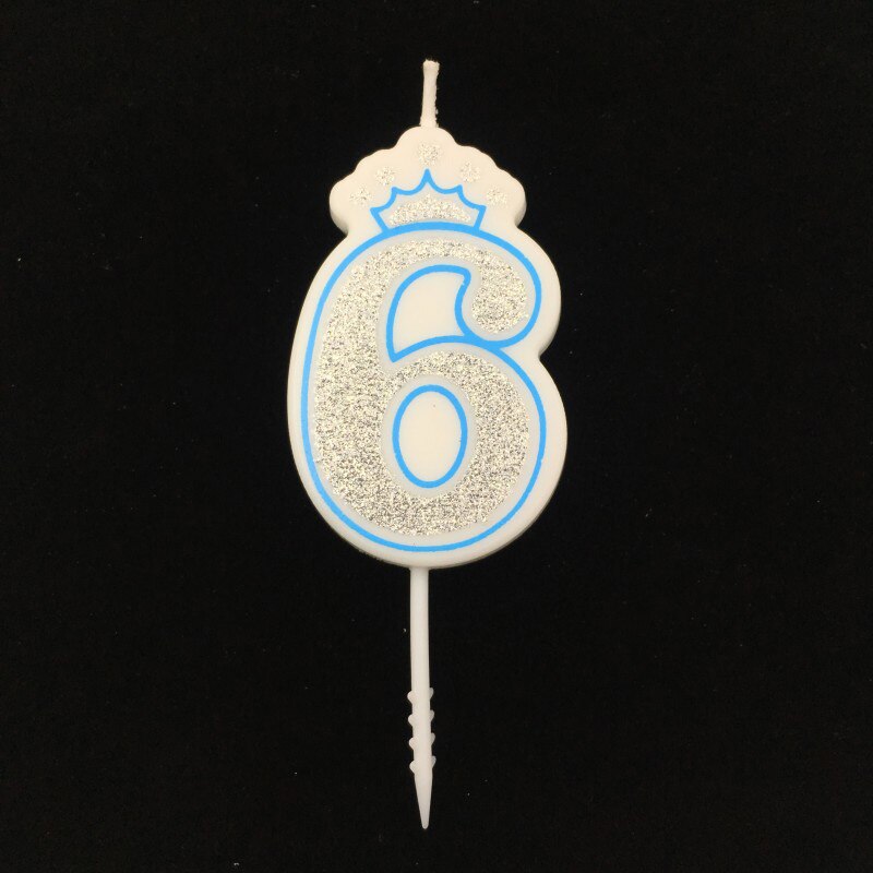 Bougie couleur argent chiffres brillant 0 à 9 ans pour gâteau joyeux anniversaire, couronne en forme de couronne pour mariage et fête pour enfants et adultes: Blue 6