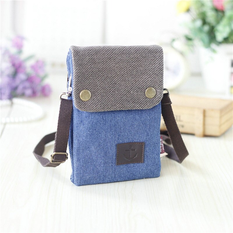 women's soil casual wallet brand mobile wallet big card bag wallet handbag canvas slung shoulder bag: Dark blue