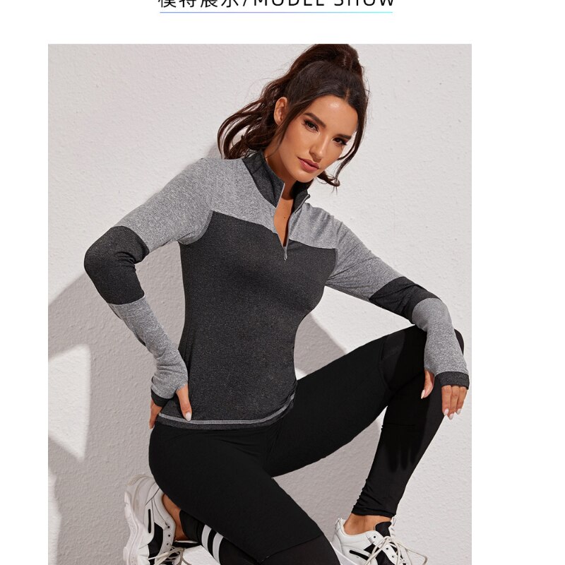 Women outdoor splicing half zipper running jacket stand collar Sweatshirt tight yoga fitness training breathable clothin