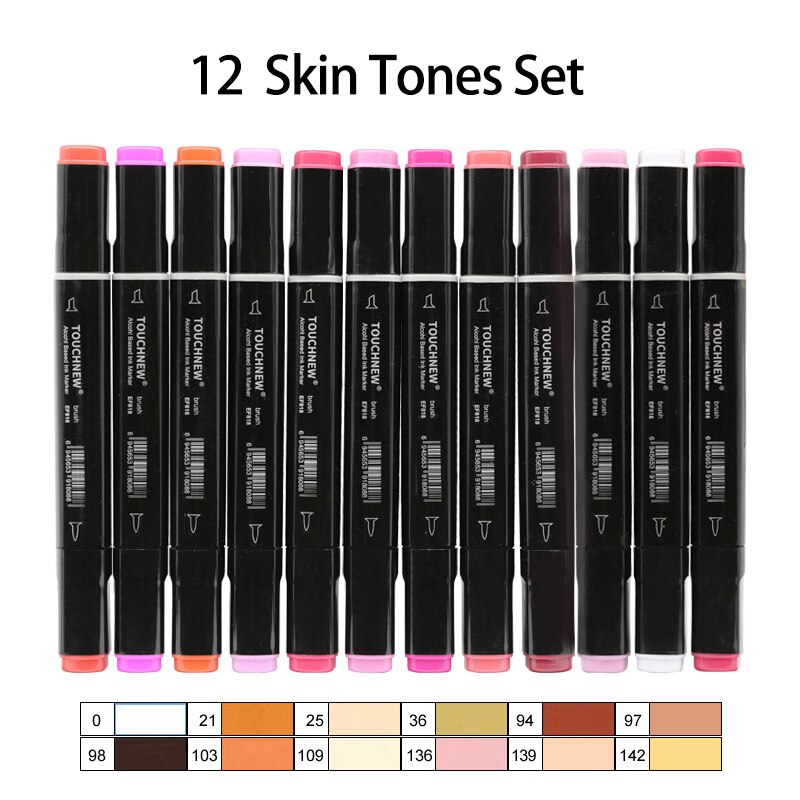 TOUCHNEW 80 Colors Soft Brush Markers Pen Dual tips Alcohol Based Markers set for Manga Drawing Animation Art Supplies: 12 shin tone colors