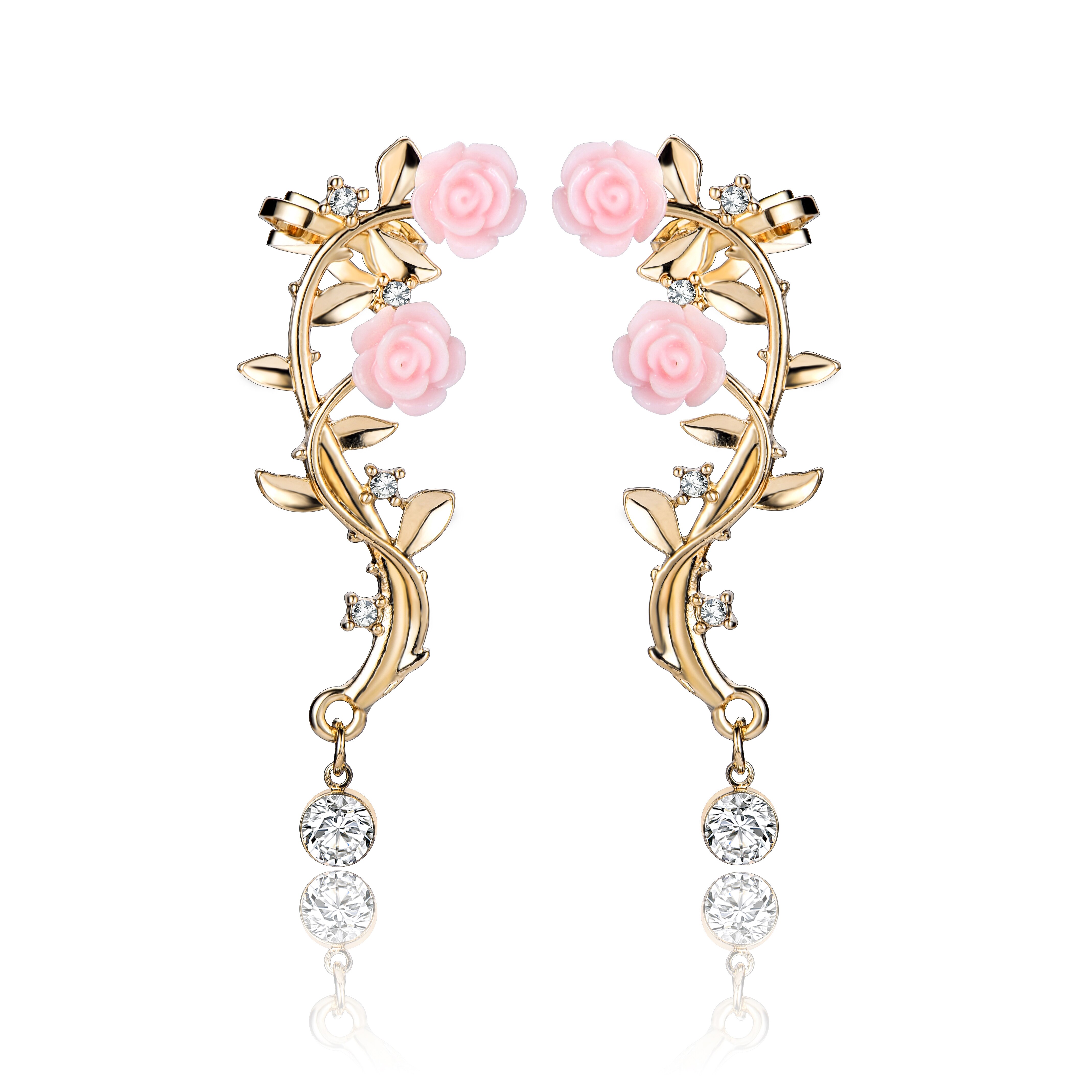 2 Stuks Creatieve Bloemvorm Strass Zoete Persoonlijkheid Romantische Gold &amp; Sliver Kleur Earring Ear Stud