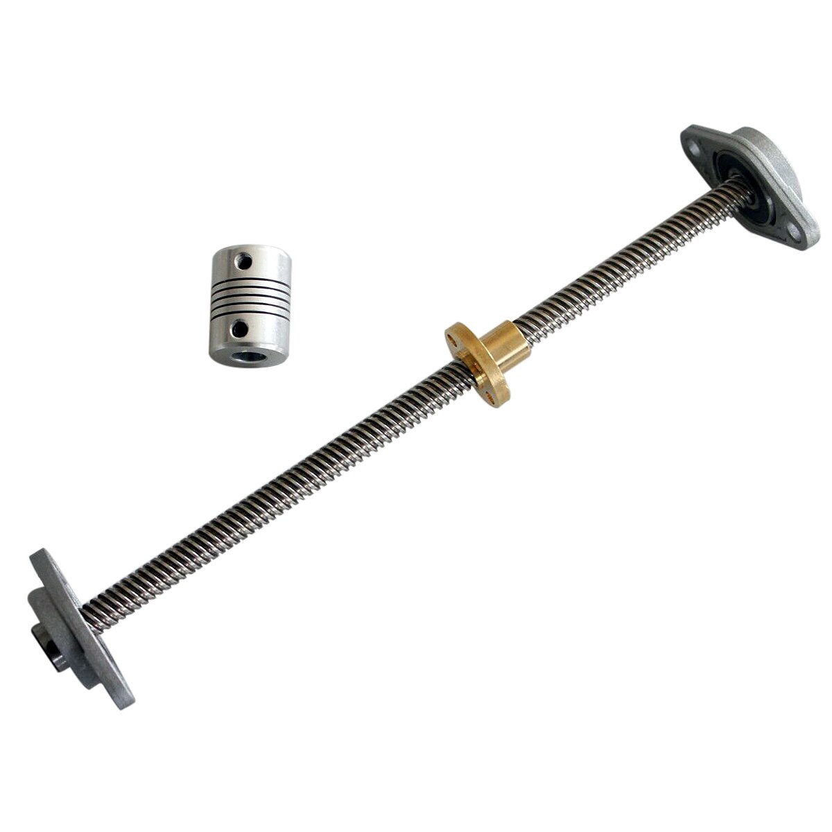 T8 Lead Screw Set 2mm Length 150 250 600 1200 mm & Brass Nut + D19L25 Flexible Shaft Coupling 5*8mm + 2Pcs KFL08 bearing Bracket